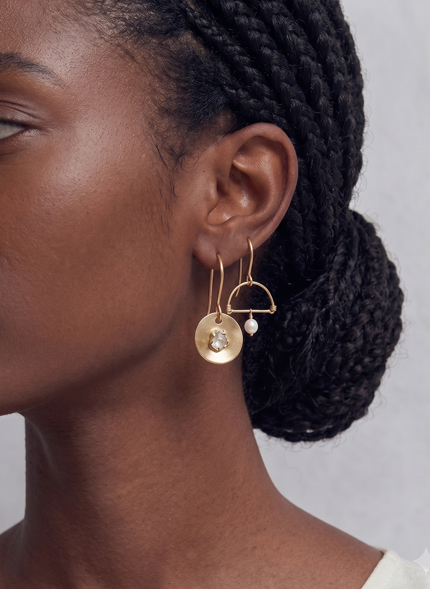 Celestial & Sea Mismatched Gold Earrings