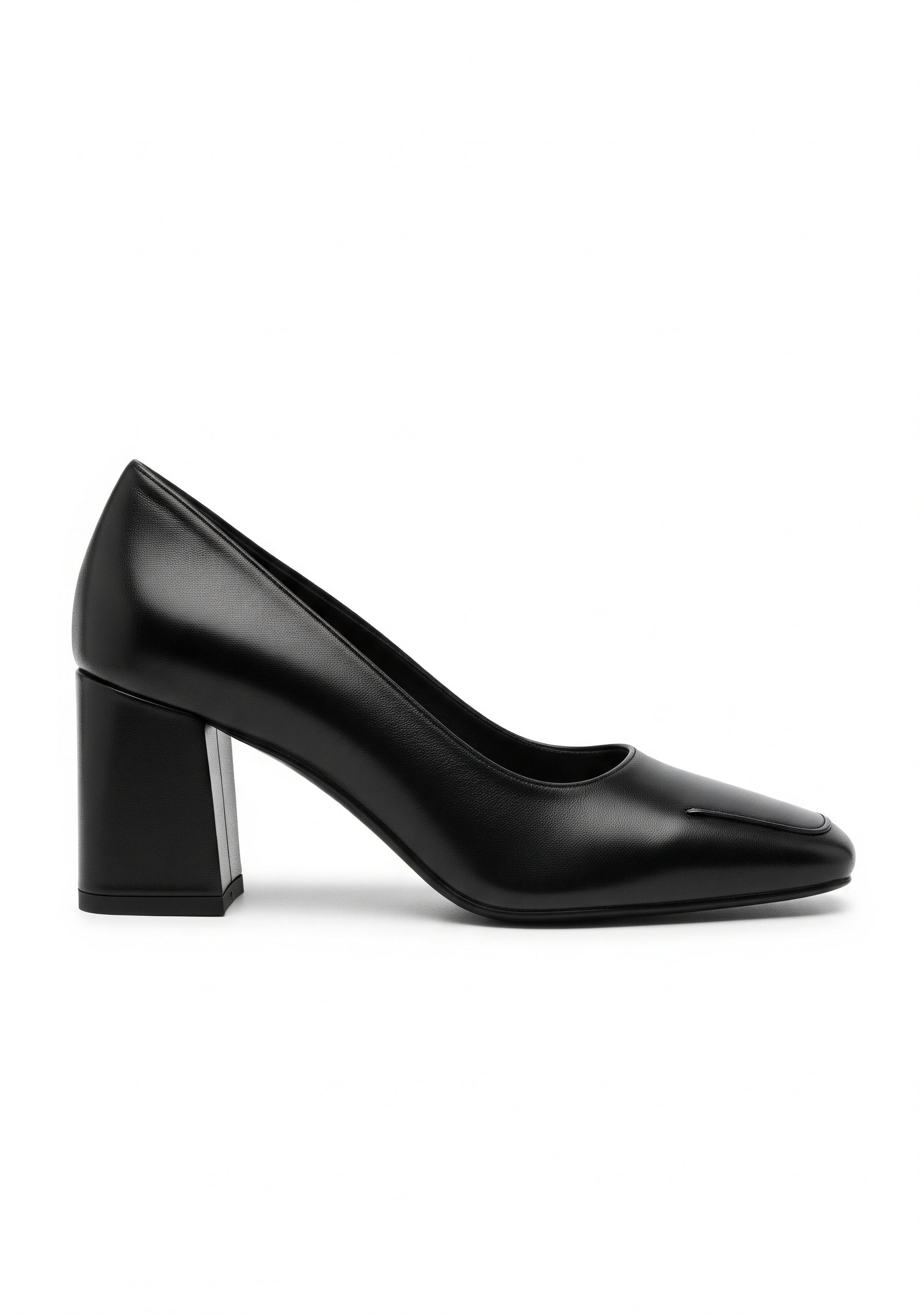 Black high-heeled shoe on a white background