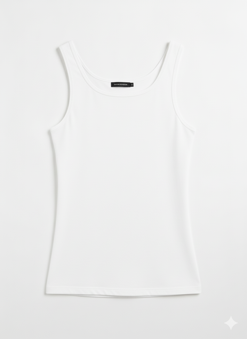 White tank top with thin straps on a white background